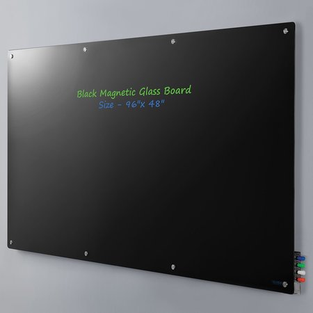 GLOBAL INDUSTRIAL 96W x 48H Magnetic Glass Whiteboard, Black 695652